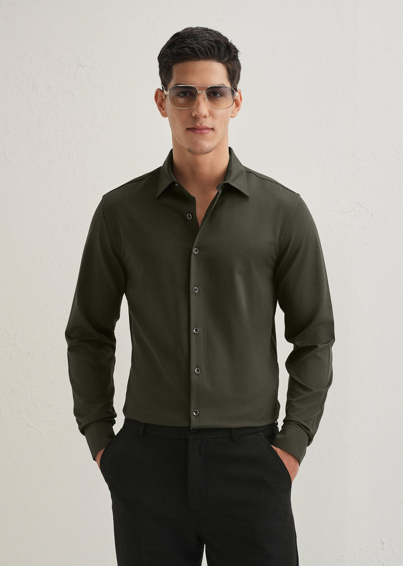 Olive Green Wrinkle Free Plain Shirt