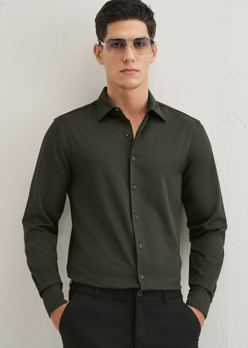 Olive Green Wrinkle Free Plain Shirt