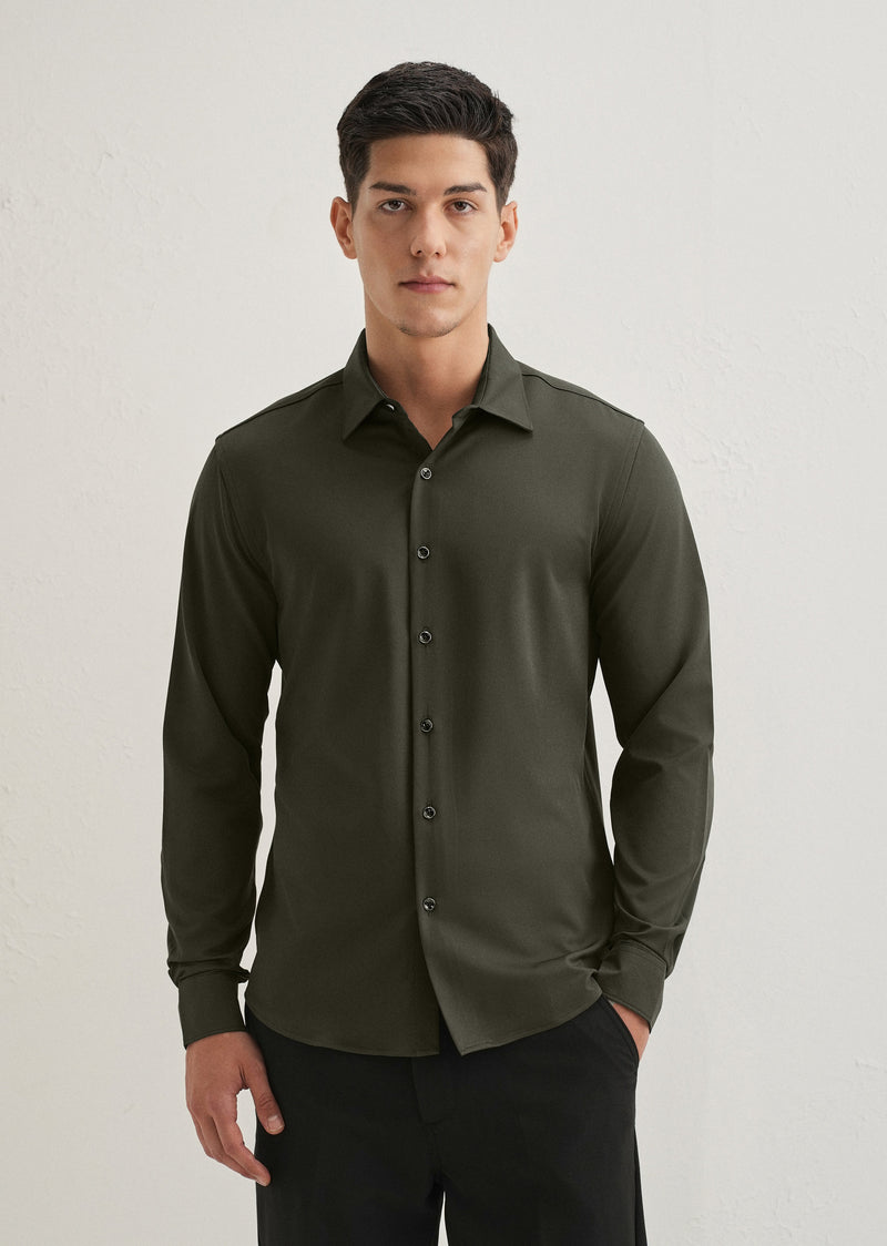 Olive Green Wrinkle Free Plain Shirt
