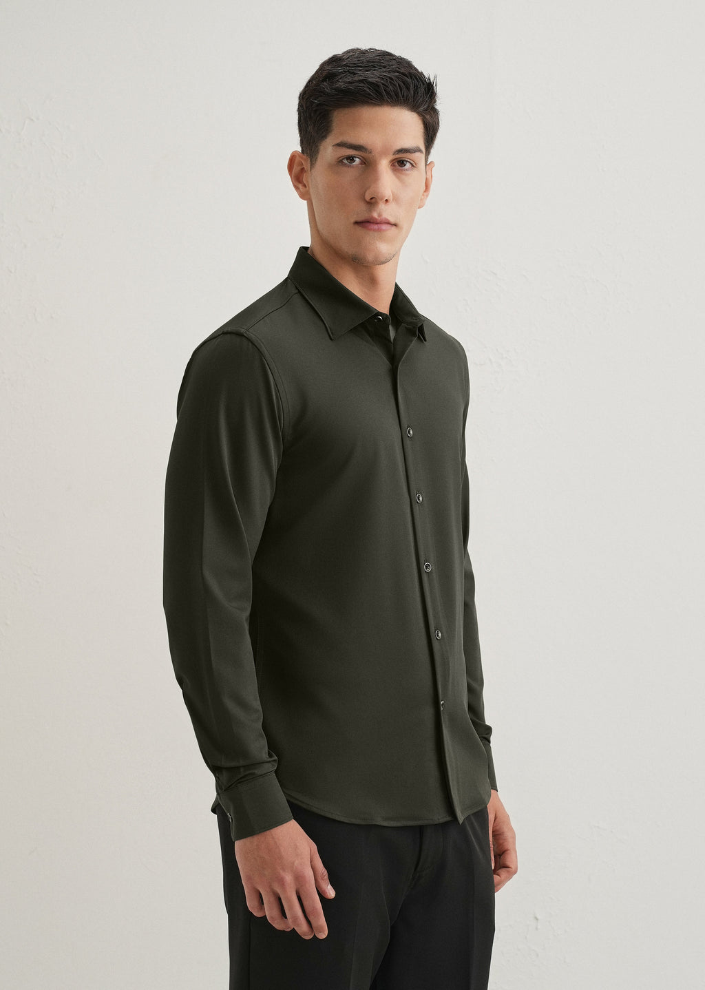 Olive Green Wrinkle Free Plain Shirt