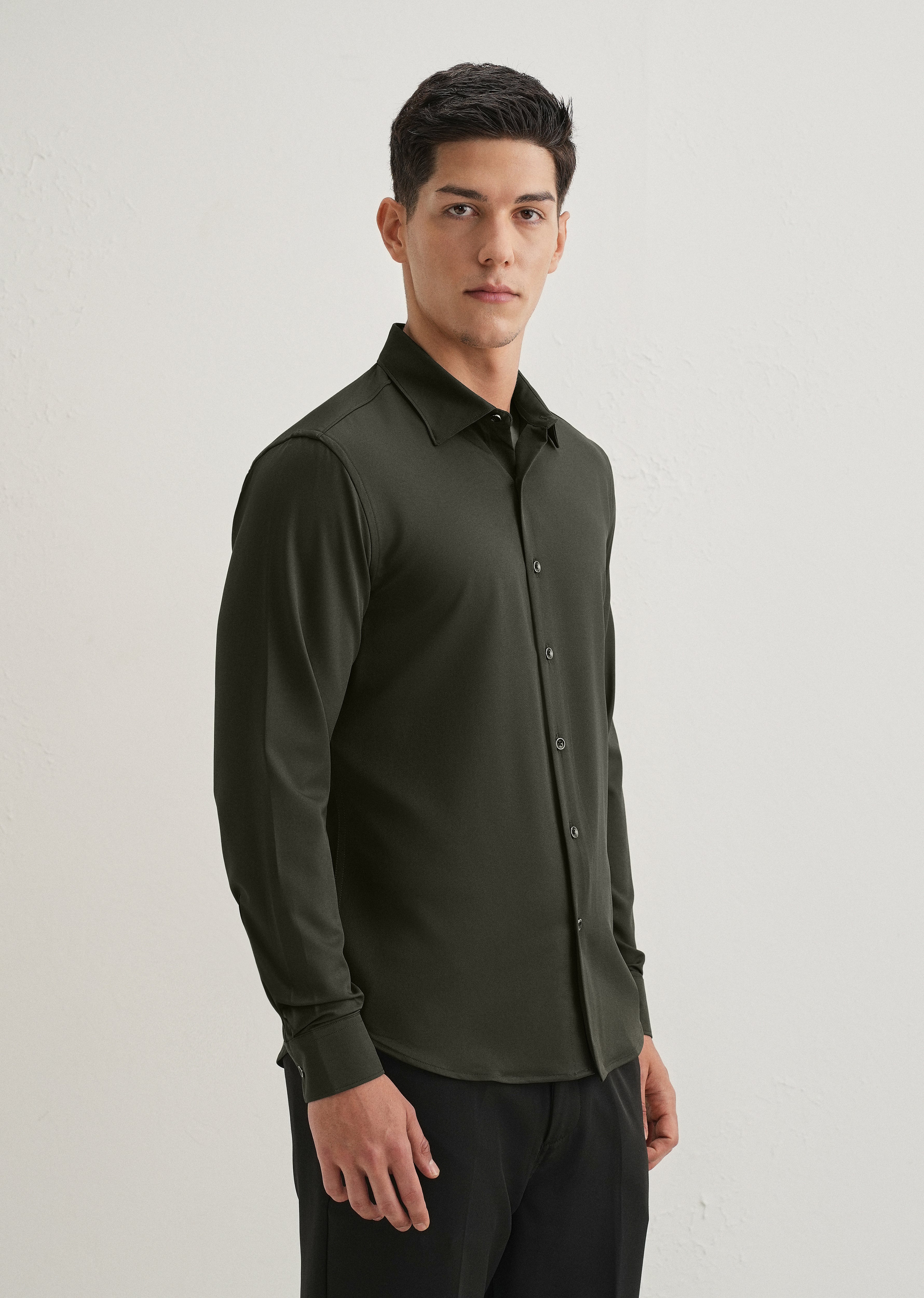 Olive Green Wrinkle Free Plain Shirt