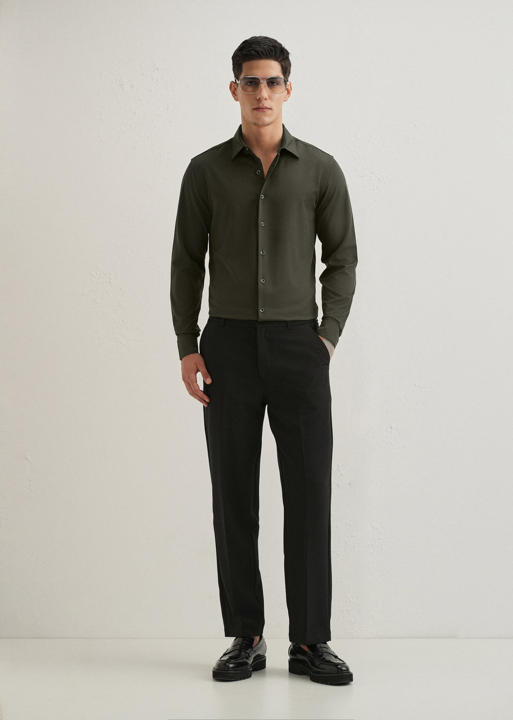 Olive Green Wrinkle Free Plain Shirt