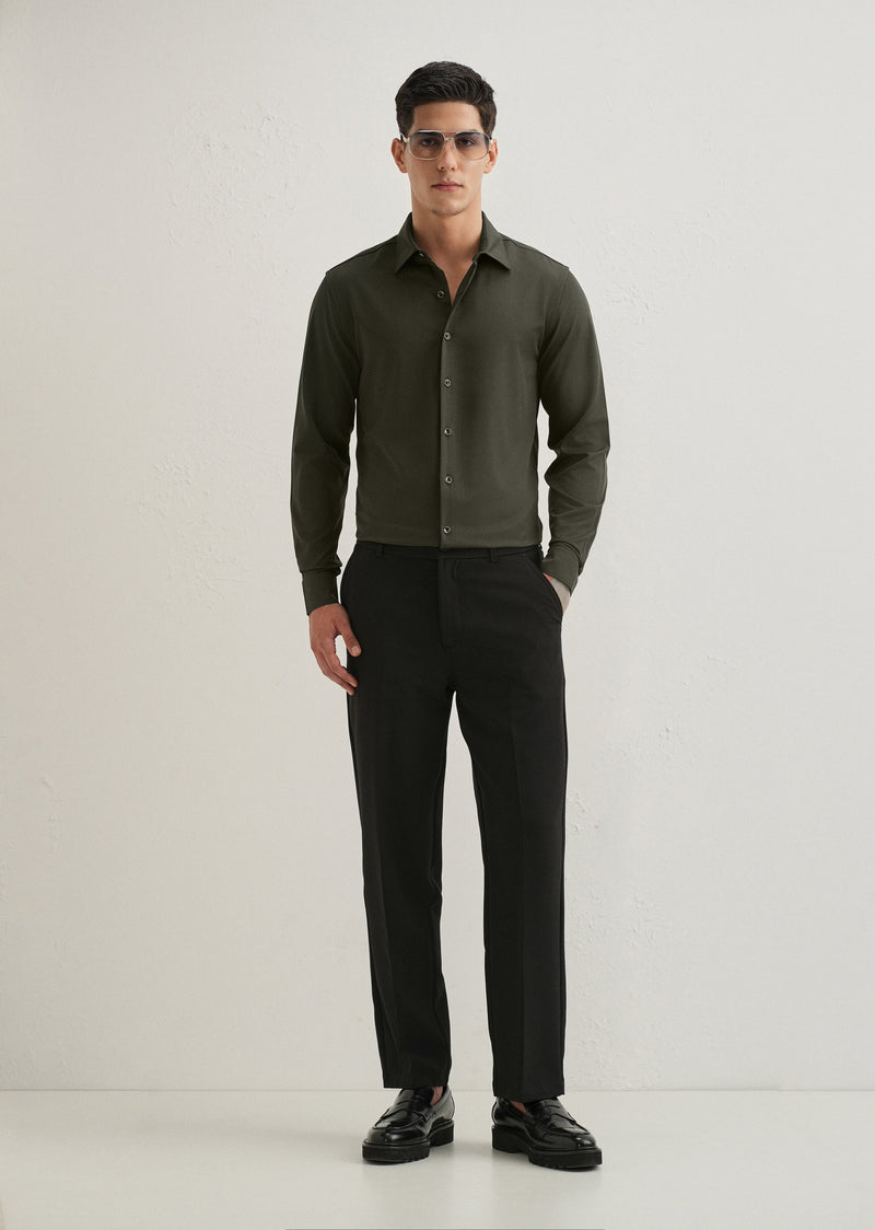 Olive Green Wrinkle Free Plain Shirt