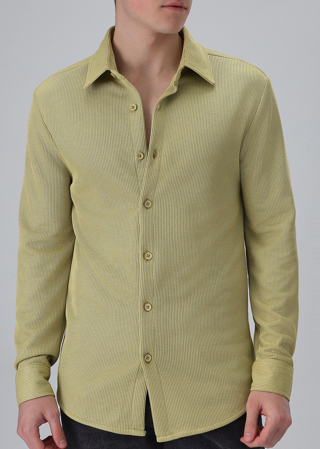 Olive Plain Knitted Shirt
