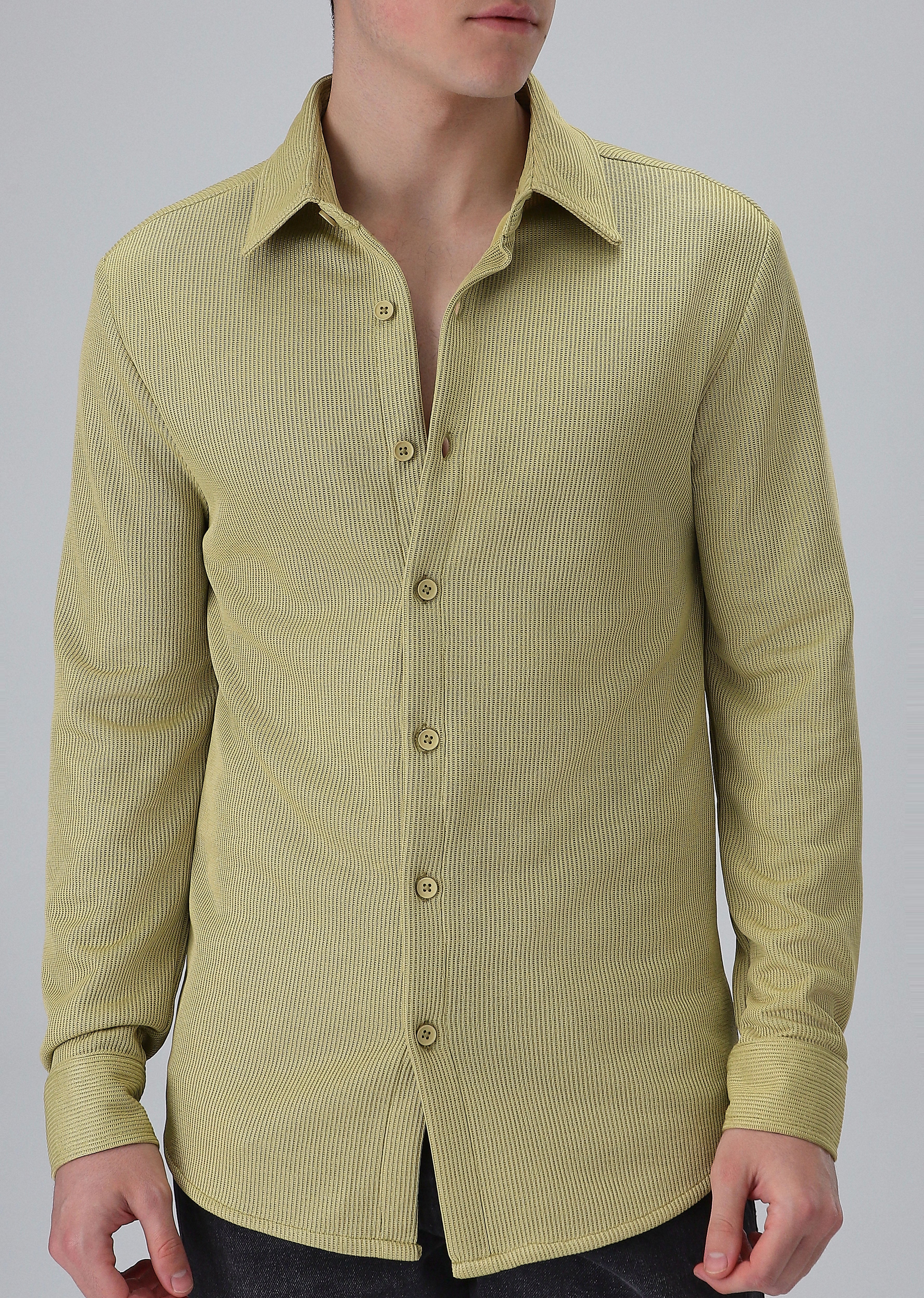 Olive Plain Knitted Shirt
