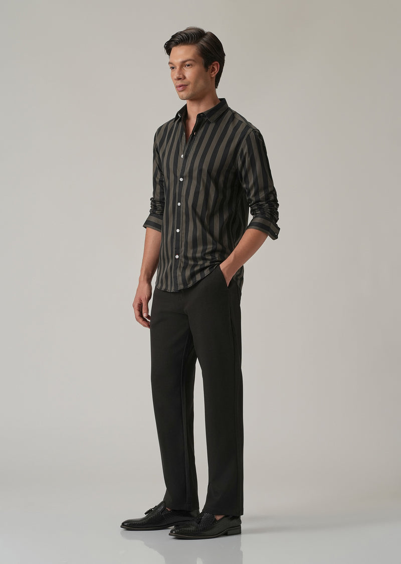 Olive Satin Striped Shirt