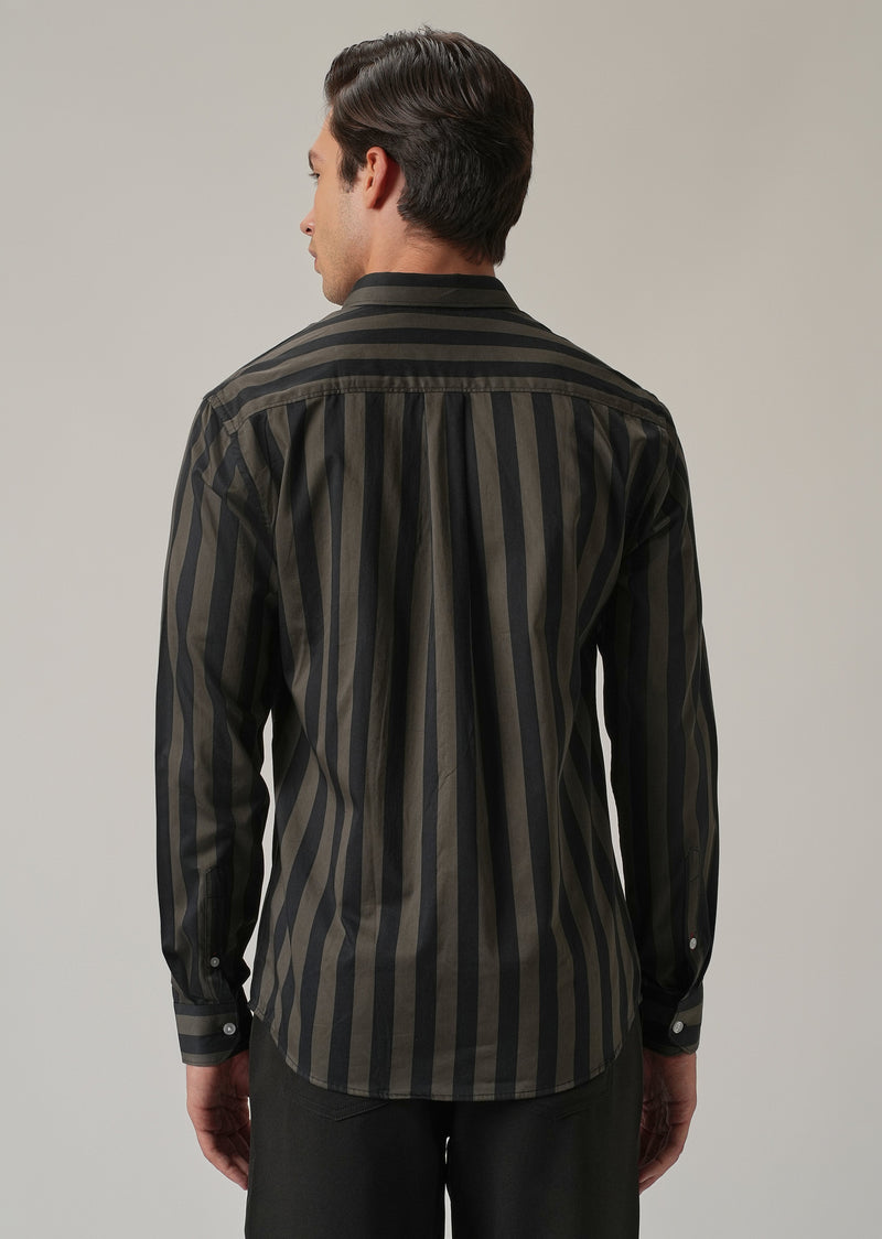 Olive Satin Striped Shirt