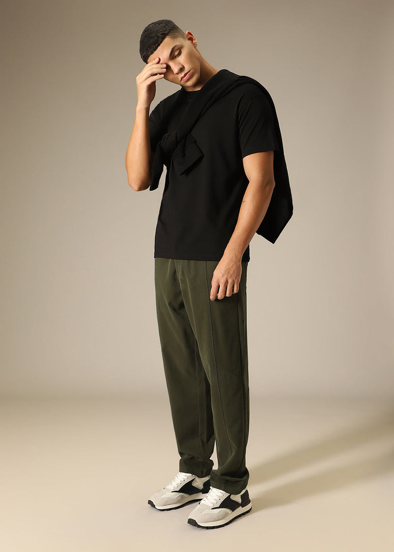 Olive Striped Relaxed Fit Trouser