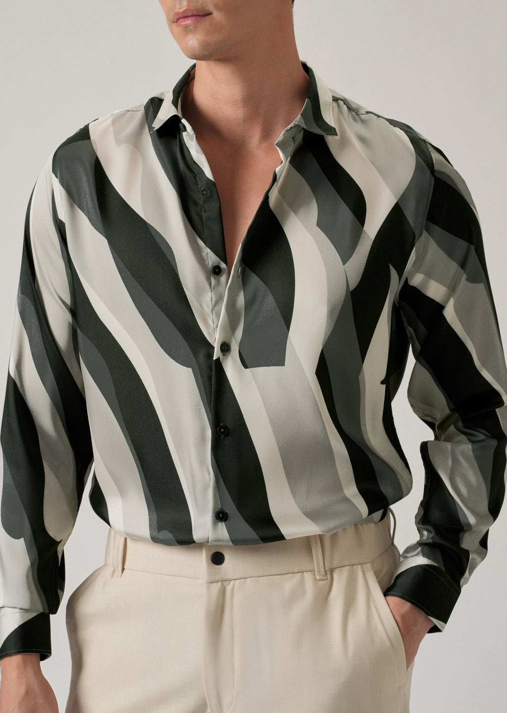 Olive Wave Print Shirt