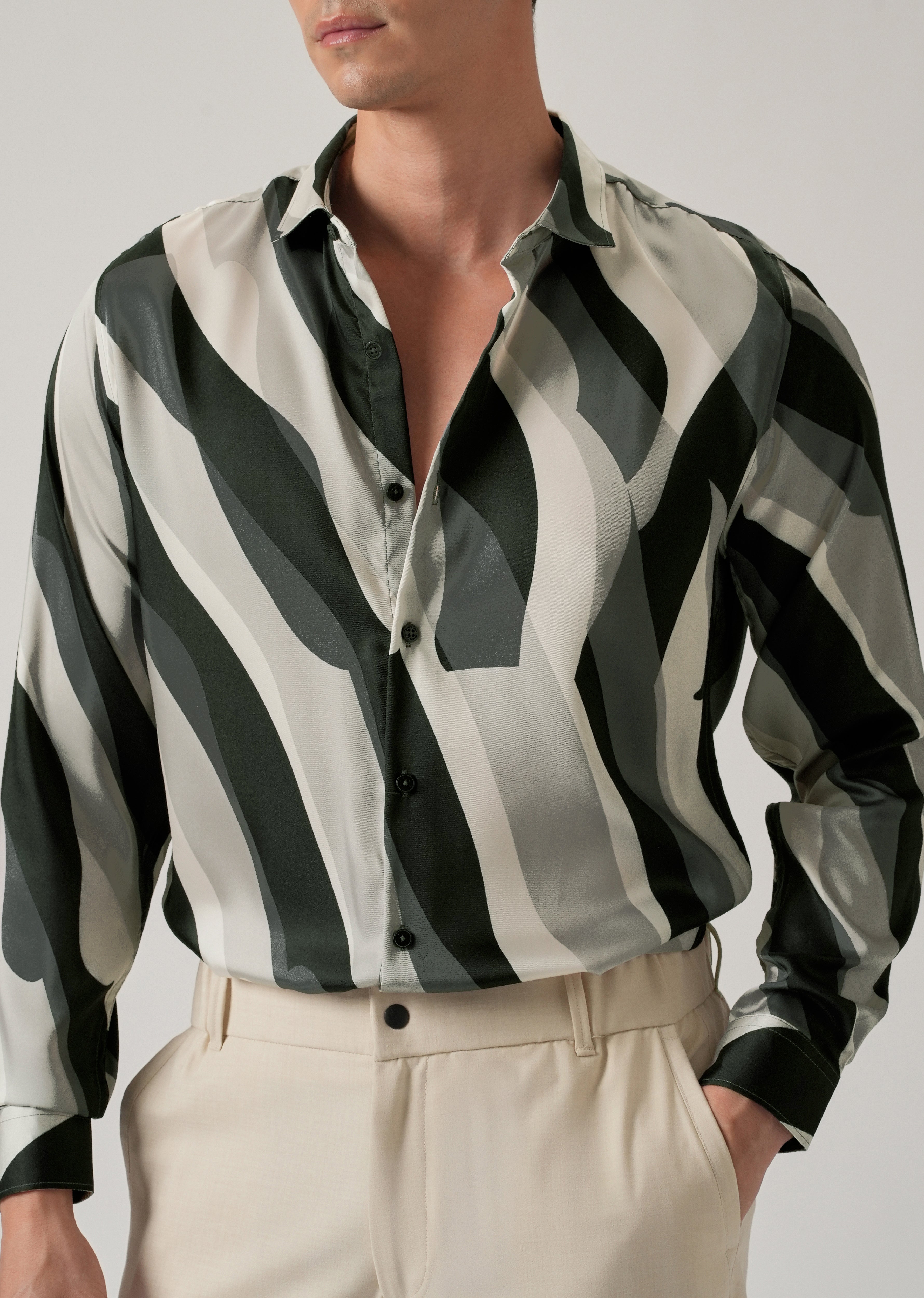 Olive Wave Print Shirt