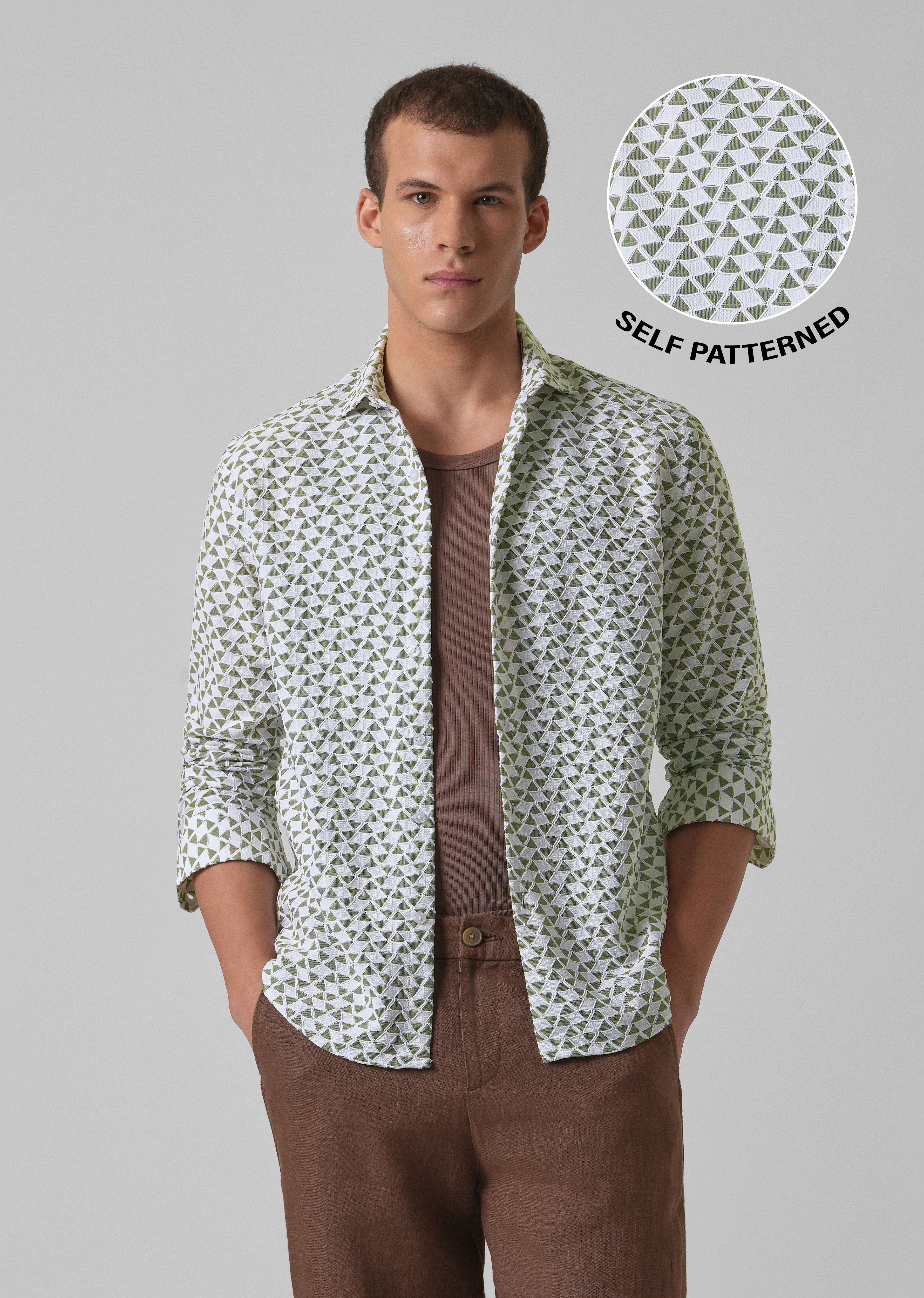 Olive Green Self Pattern Shirt