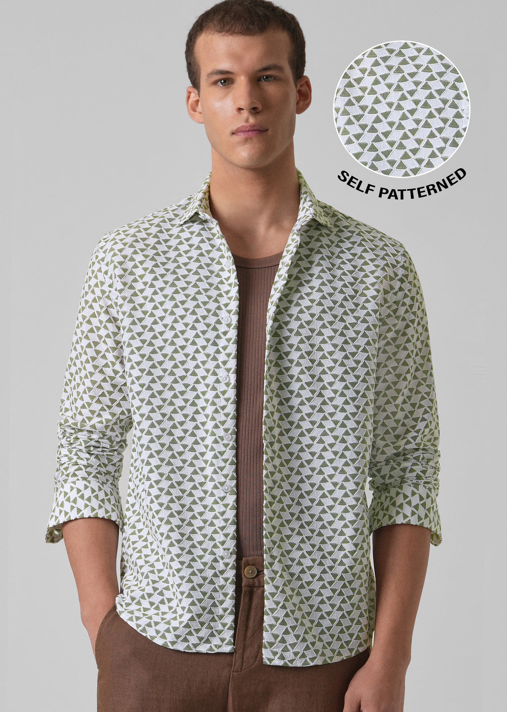 Olive Green Self Pattern Shirt