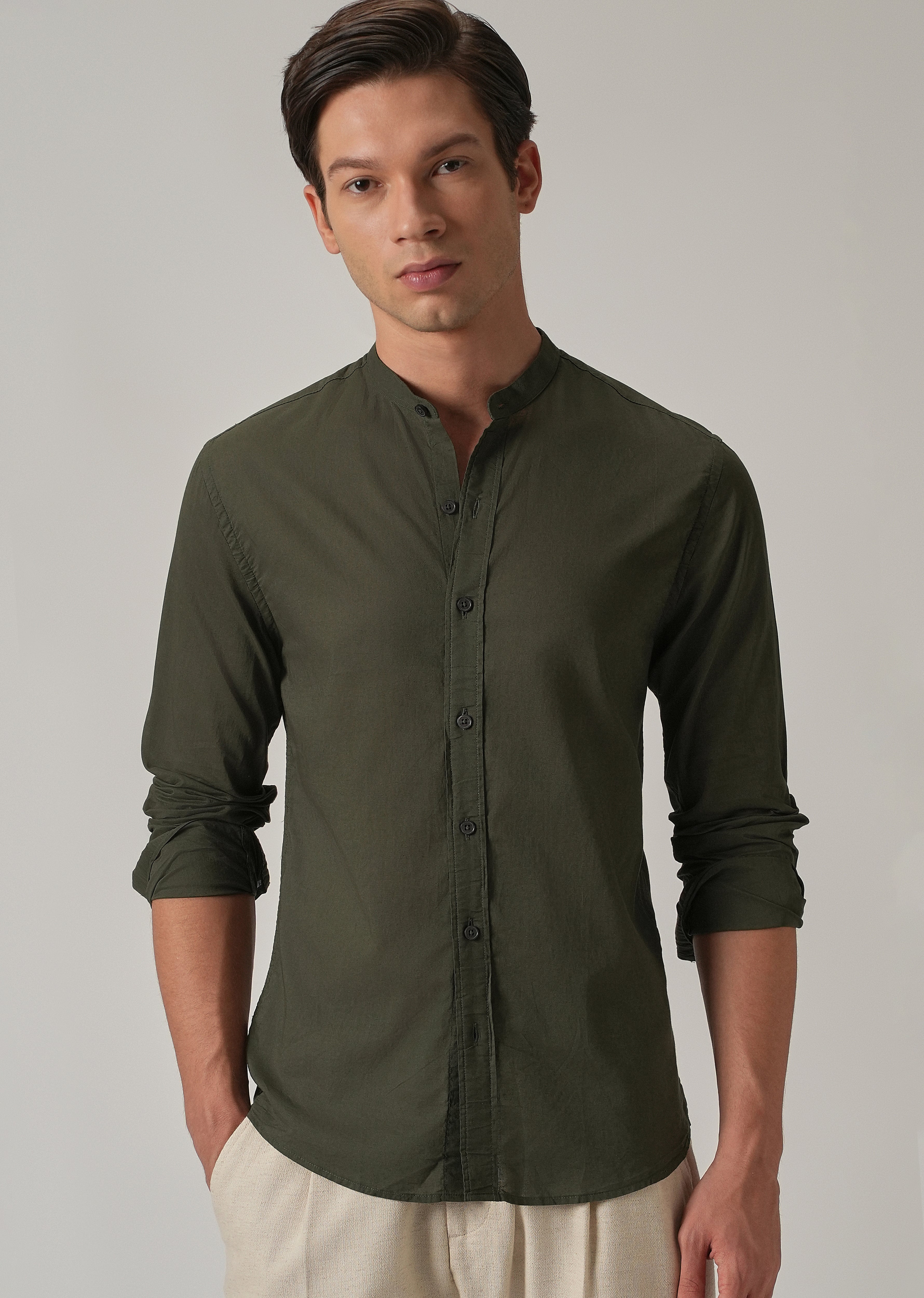 Olive Grove Plain Cotton Shirt