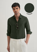 Olive Plain Crushed Satin Shirt