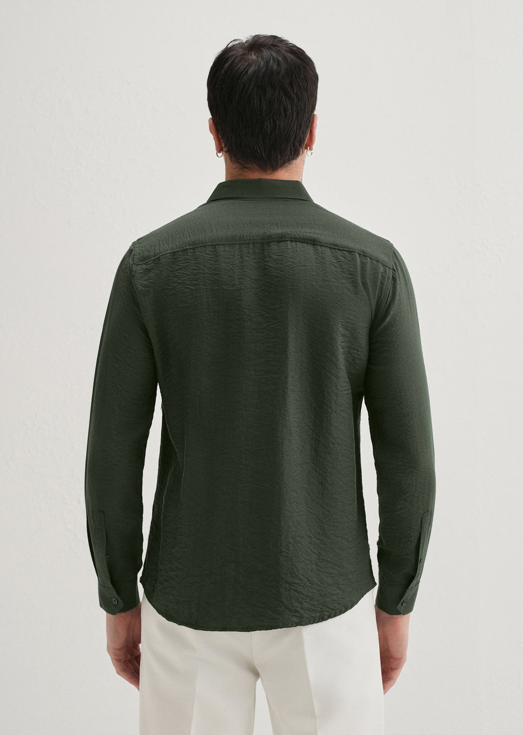 Olive Plain Crushed Satin Shirt