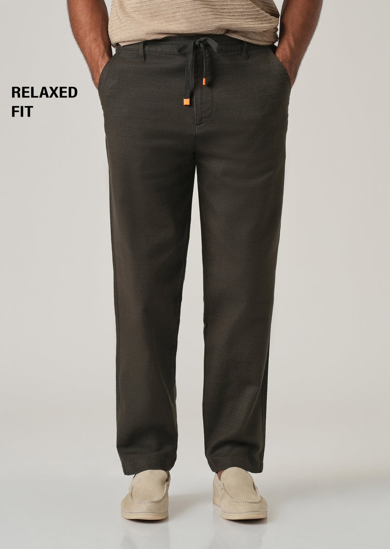 Olive Linen-Look Cotton Trousers