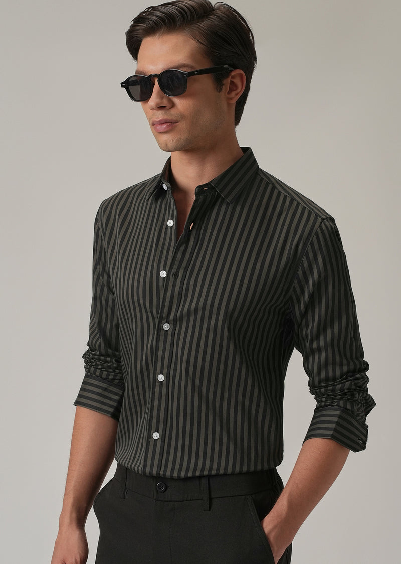 Olive Satin Pin Stripe Shirt