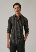 Olive Satin Striped Shirt