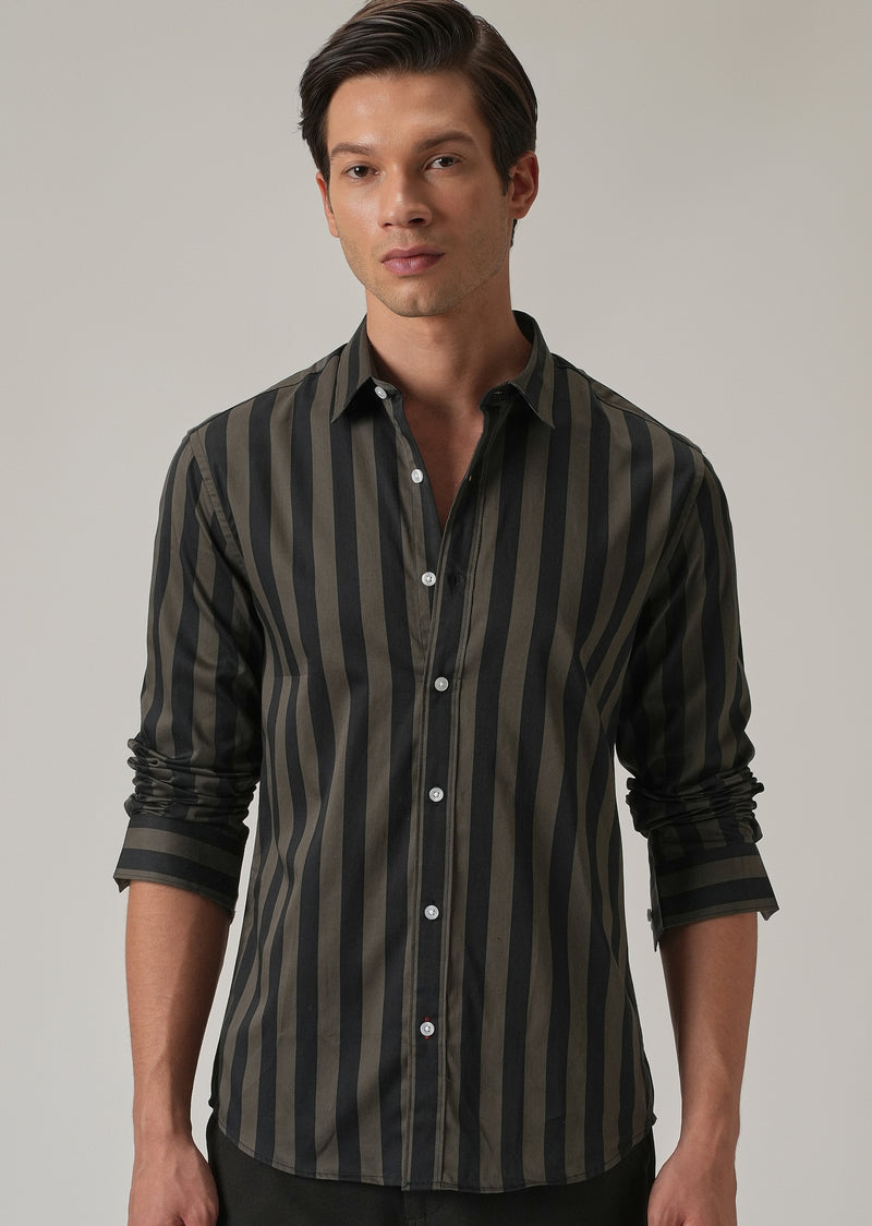 Olive Satin Striped Shirt