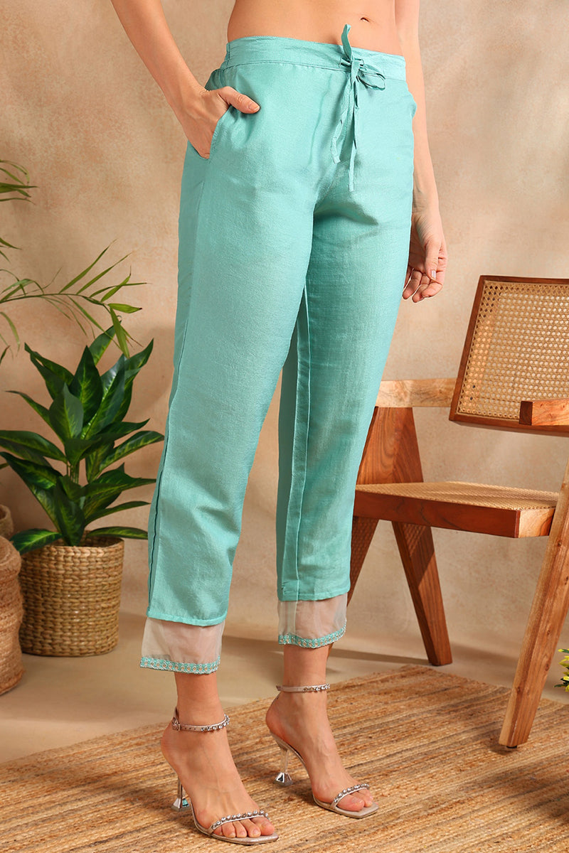 Turquoise Blue Poly Silk Solid Yoke Design Suit Set - Turquoise Blue