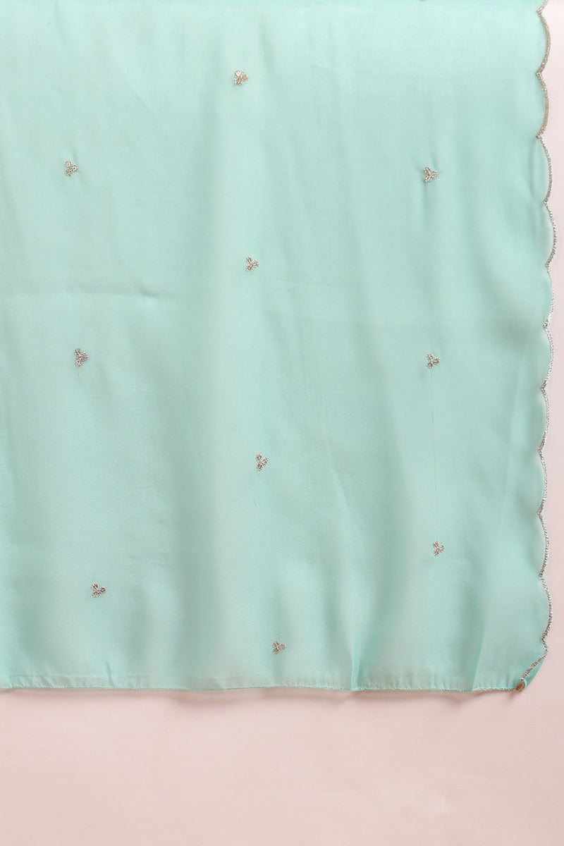 Turquoise Blue Poly Silk Solid Yoke Design Suit Set - Turquoise Blue