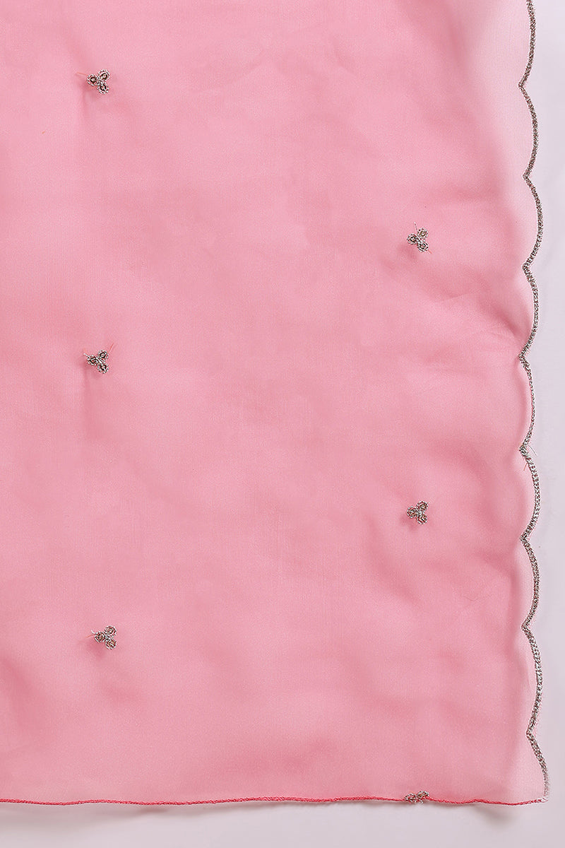 Pink Poly Silk Solid Sequin Straight Suit Set - Pink