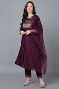Purple Poly Silk Solid Straight Suit Set - Purple
