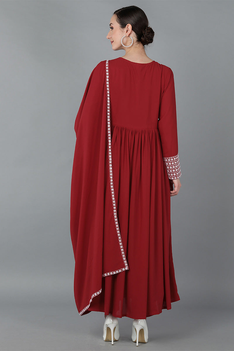 Red Poly Georgette Yoke Design Suit Set - Red