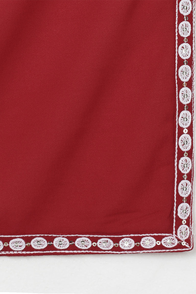 Red Poly Georgette Yoke Design Suit Set - Red