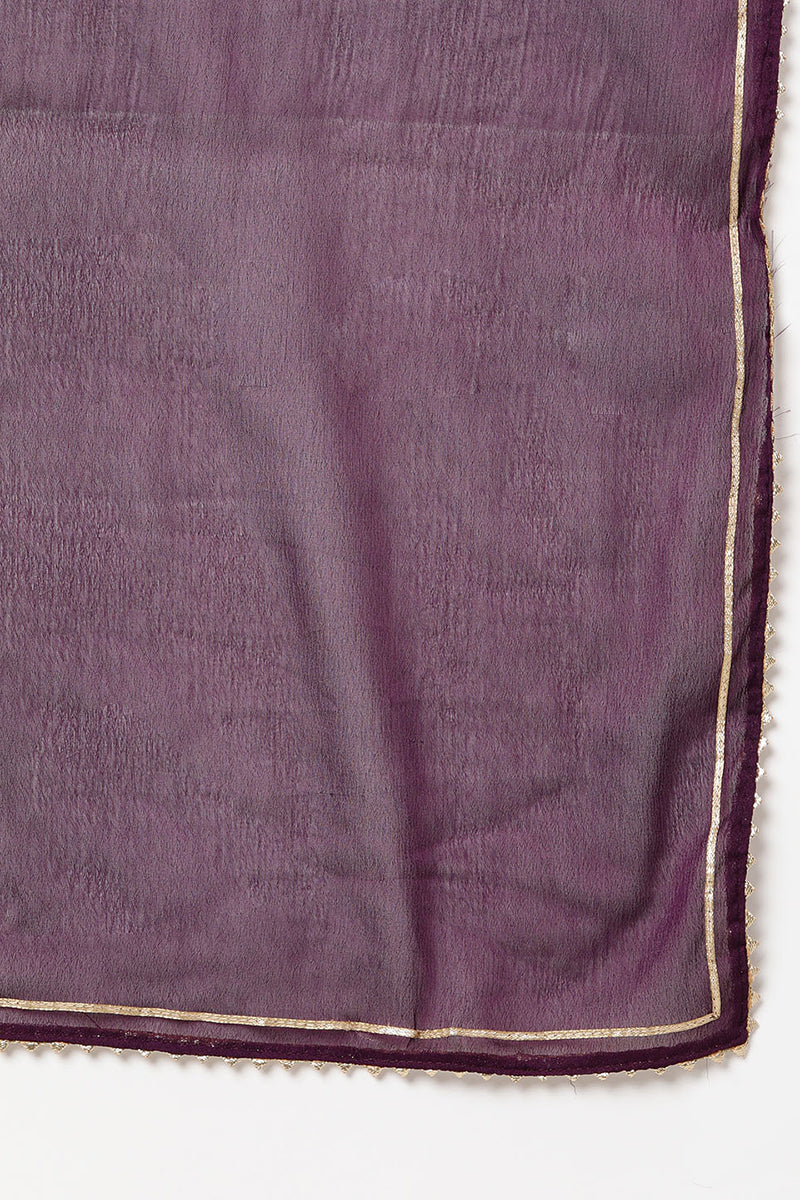 Silk Blend Purple Embroidered Straight Kurta Pant With Dupatta - Purple