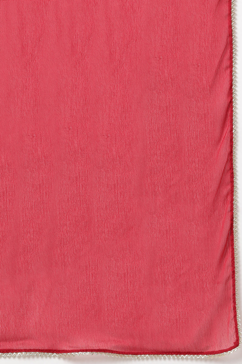 Red Silk Blend Straight Kurta Palazzo With Dupatta - Red
