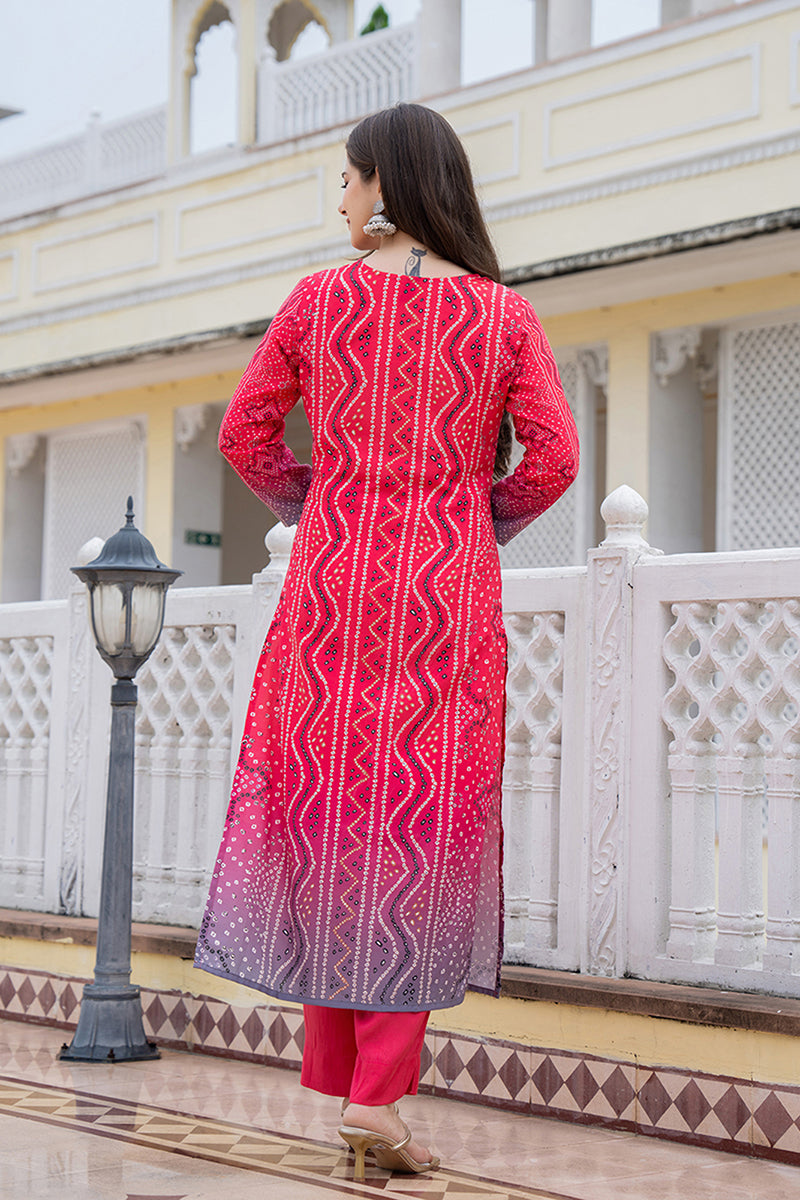 Red Rayon Blend Bandhani Printed Straight Trouser Bottom Suit Set - Red