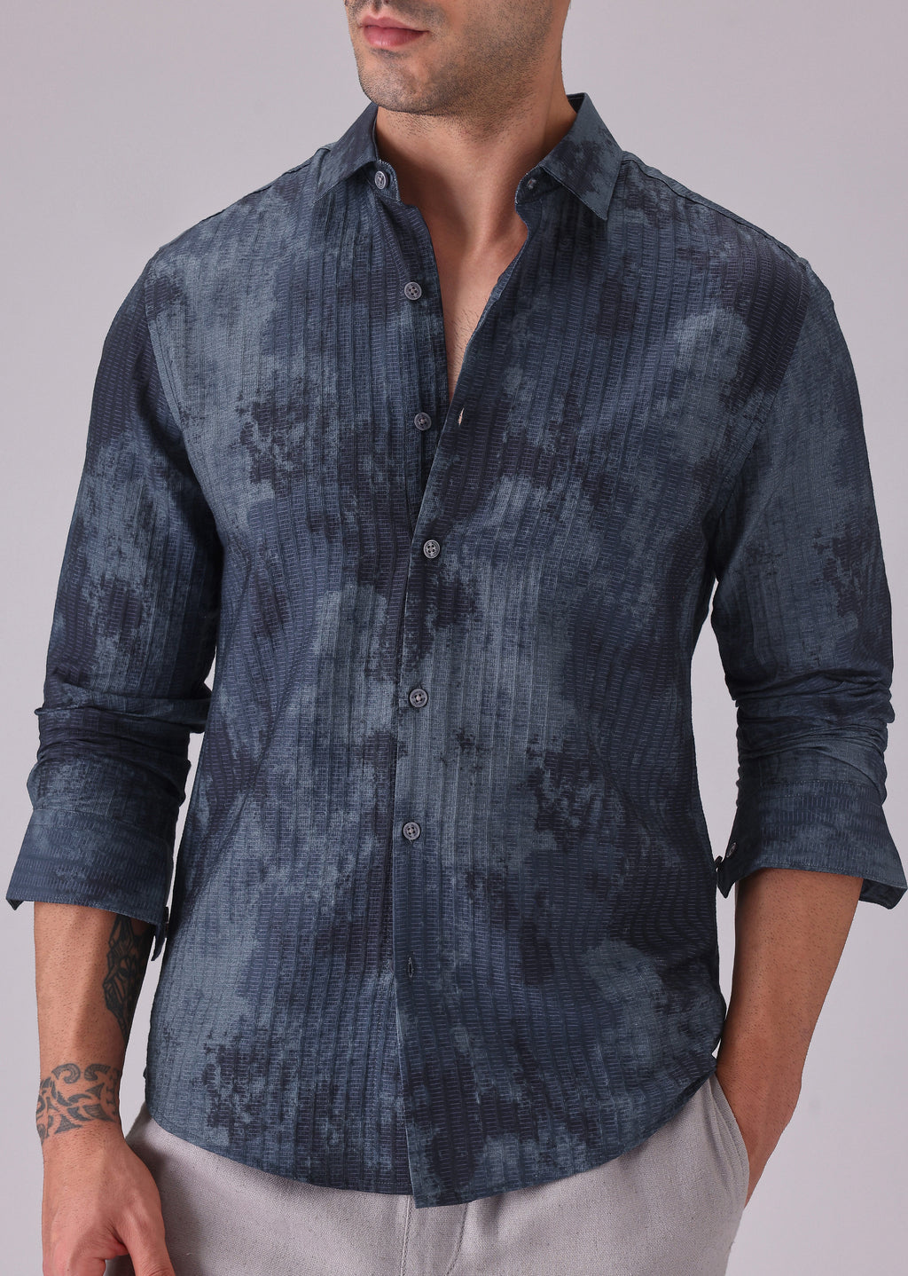 Paralleled Line Blue Printed Shirt