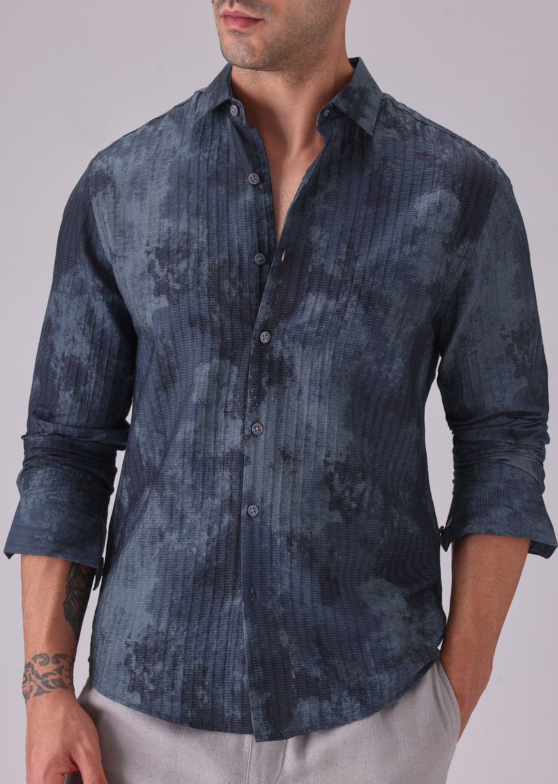 Paralleled Line Blue Printed Shirt