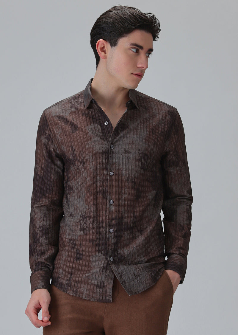 Paralleled Line Brown Printed Shirt