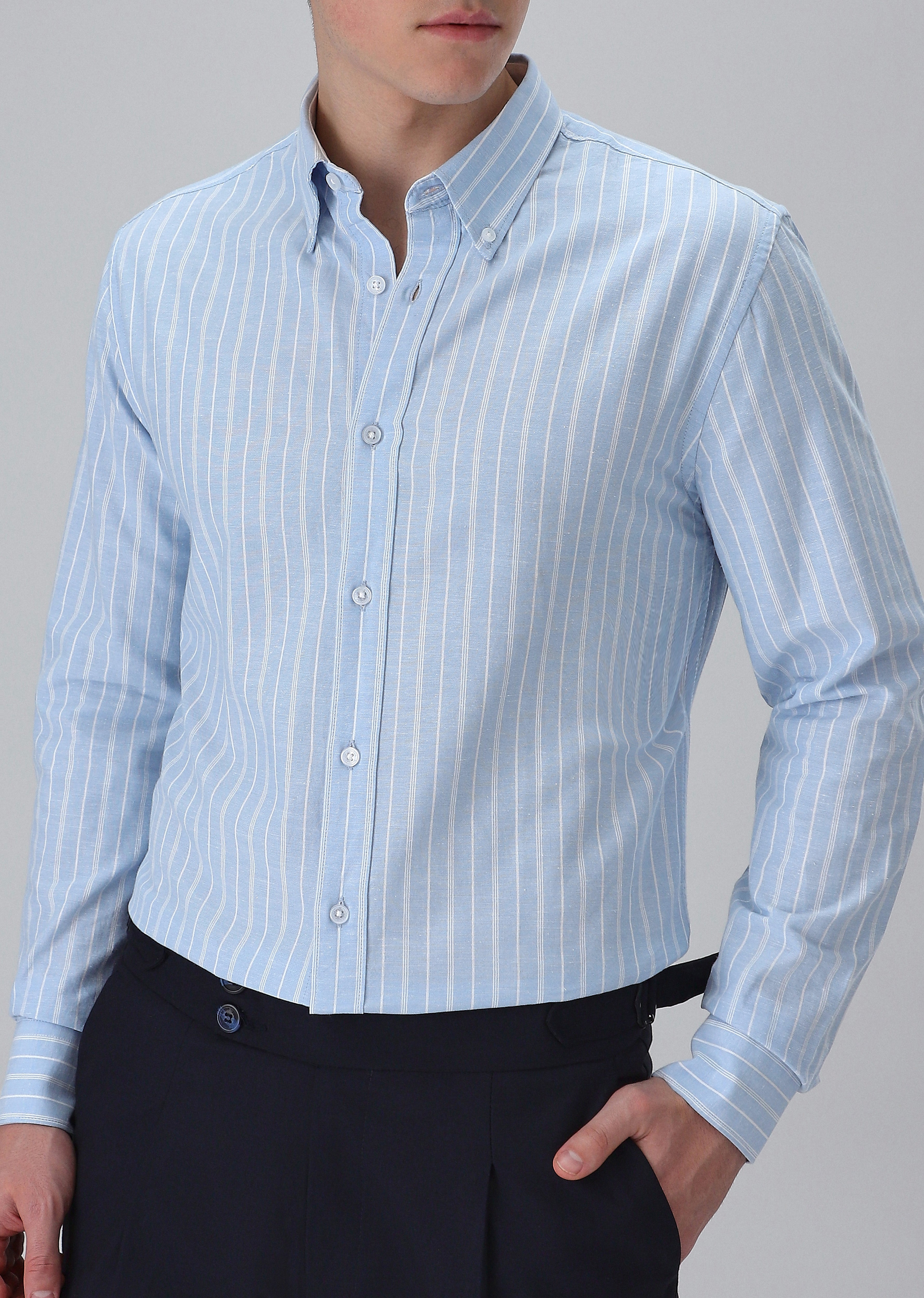 Pastel Blue Cotton Stripe Shirt