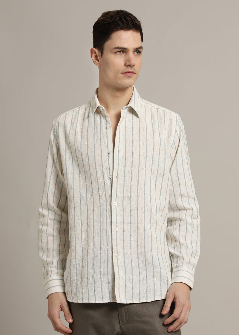 Pastel Blue Stripe Textured Shirt