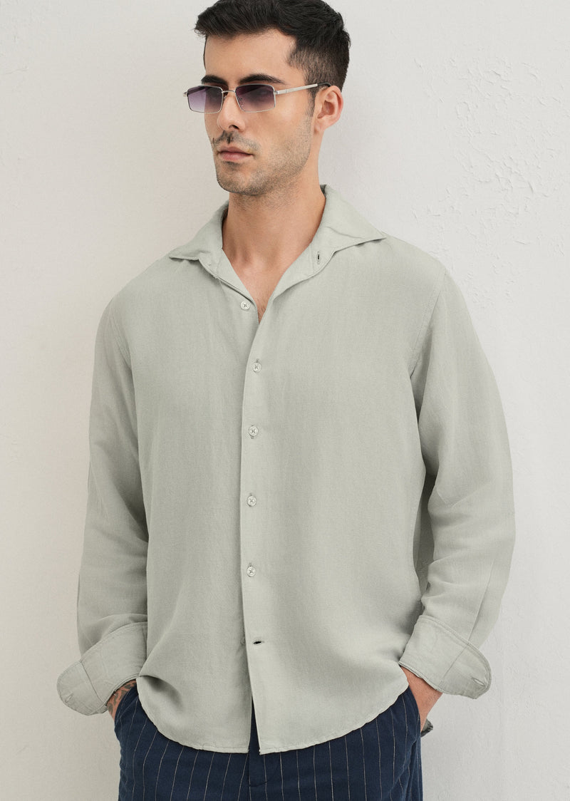 Pastel Grey Plain Linen Viscose Shirt