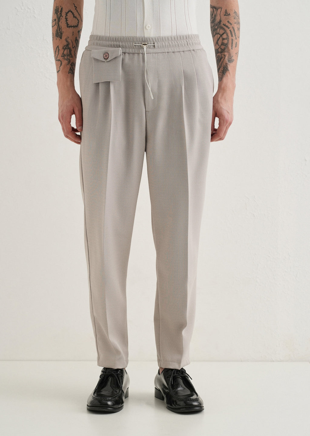 Pastel Grey Pleated Korean Pant