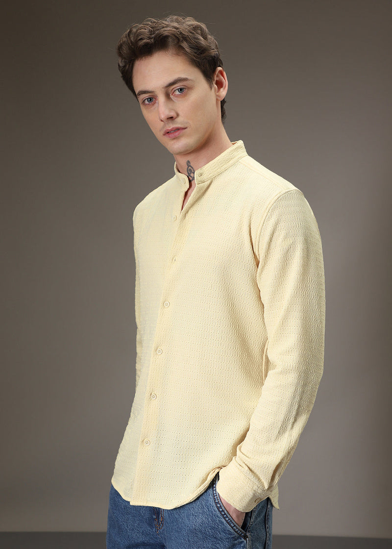 Pastel Yellow Plain Knitted Crochet Shirt