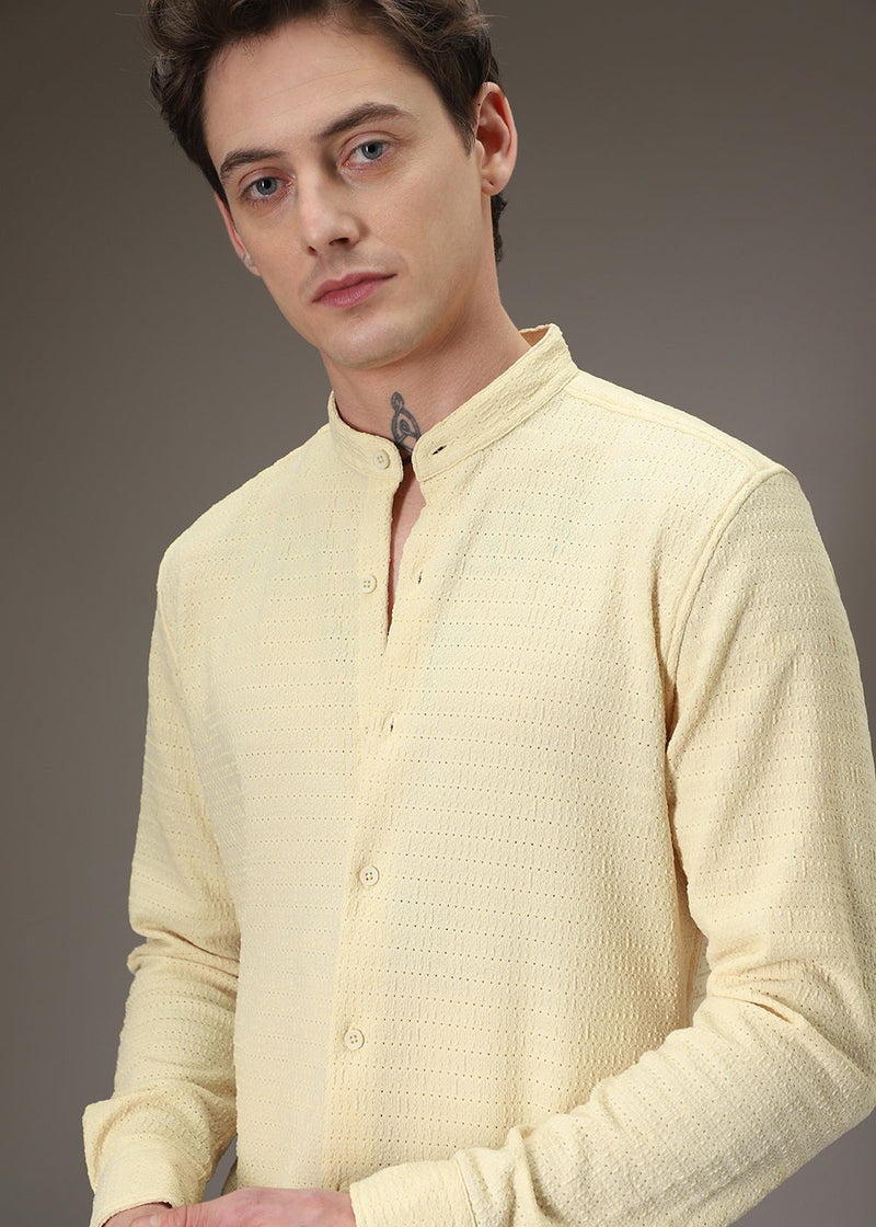 Pastel Yellow Plain Knitted Crochet Shirt