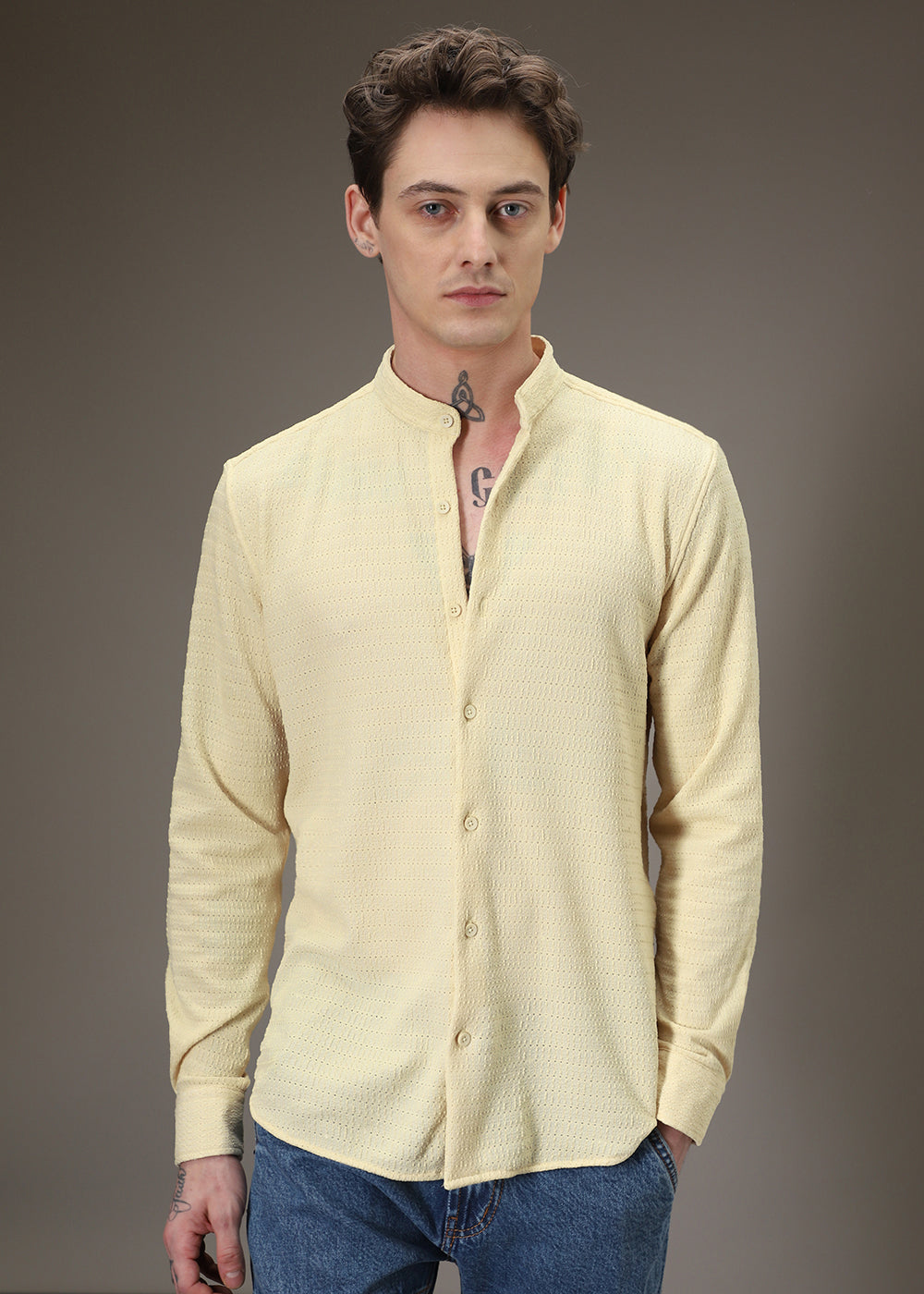 Pastel Yellow Plain Knitted Crochet Shirt