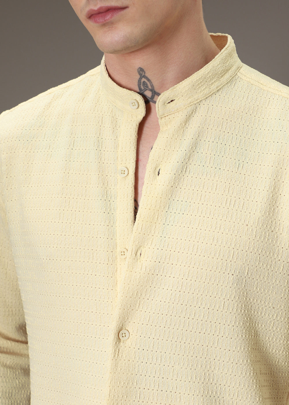 Pastel Yellow Plain Knitted Crochet Shirt