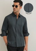 Pebble Grey Front Panel Open Pleat Shirt