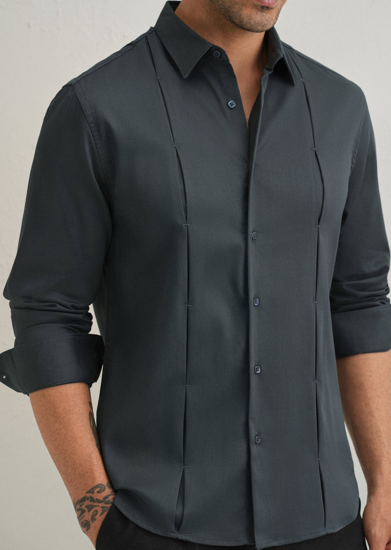 Pebble Grey Front Panel Open Pleat Shirt