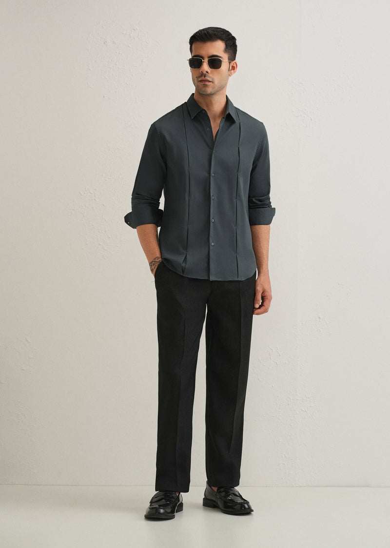 Pebble Grey Front Panel Open Pleat Shirt