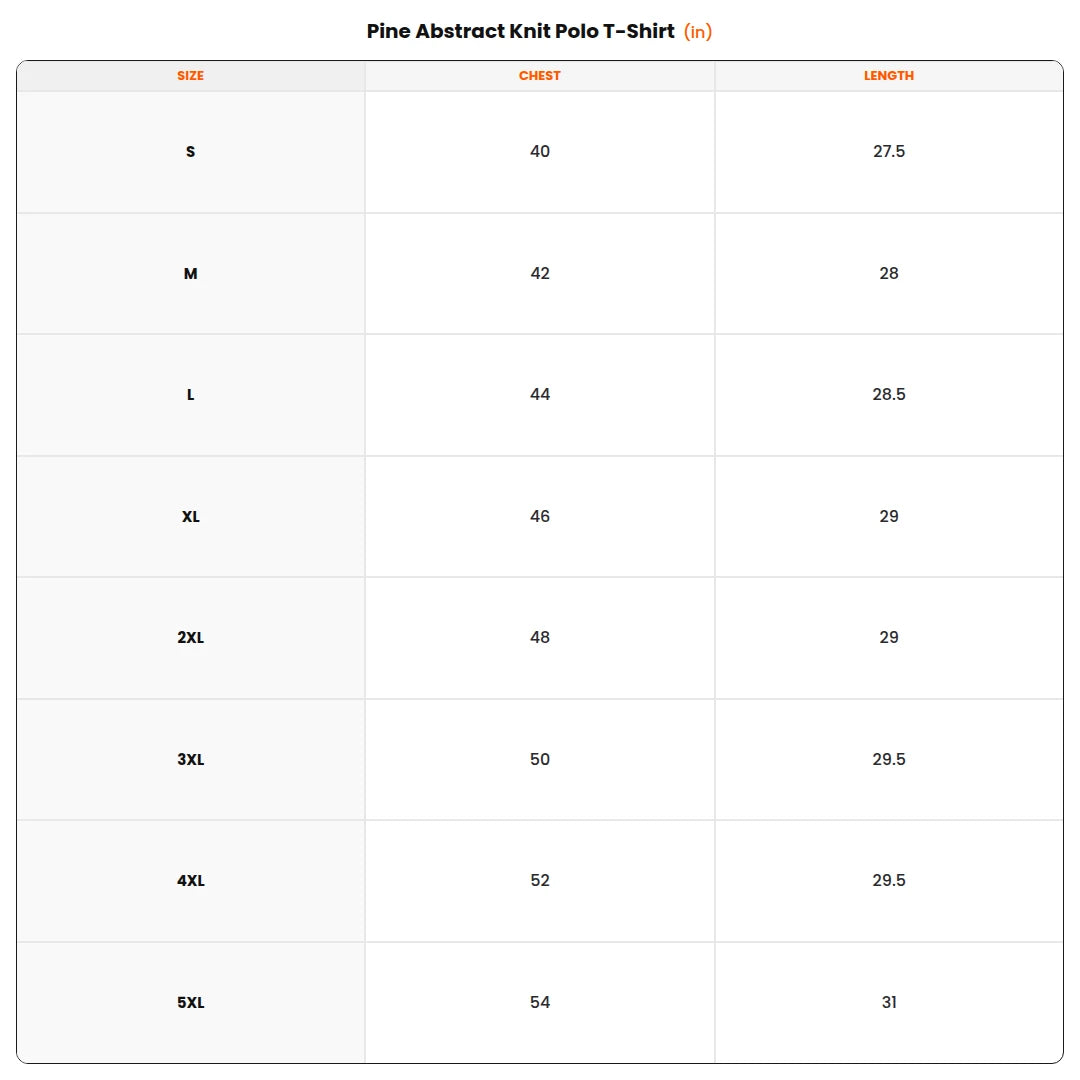 Size chart - Pine Abstract Knit Polo T-Shirt
