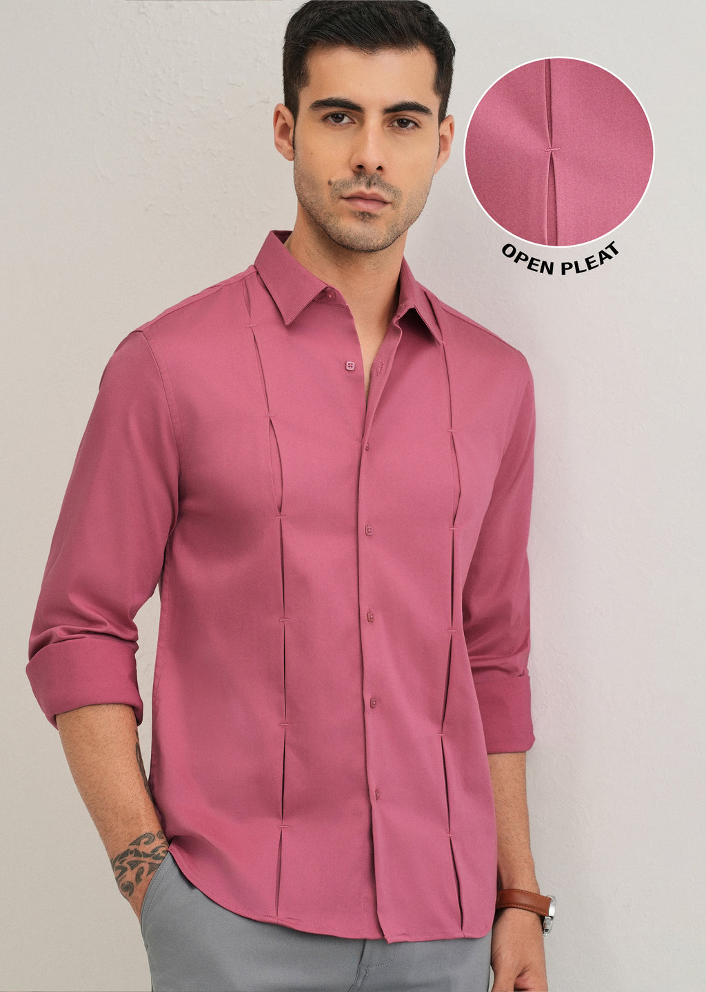Pink Front Panel Open Pleat Shirt