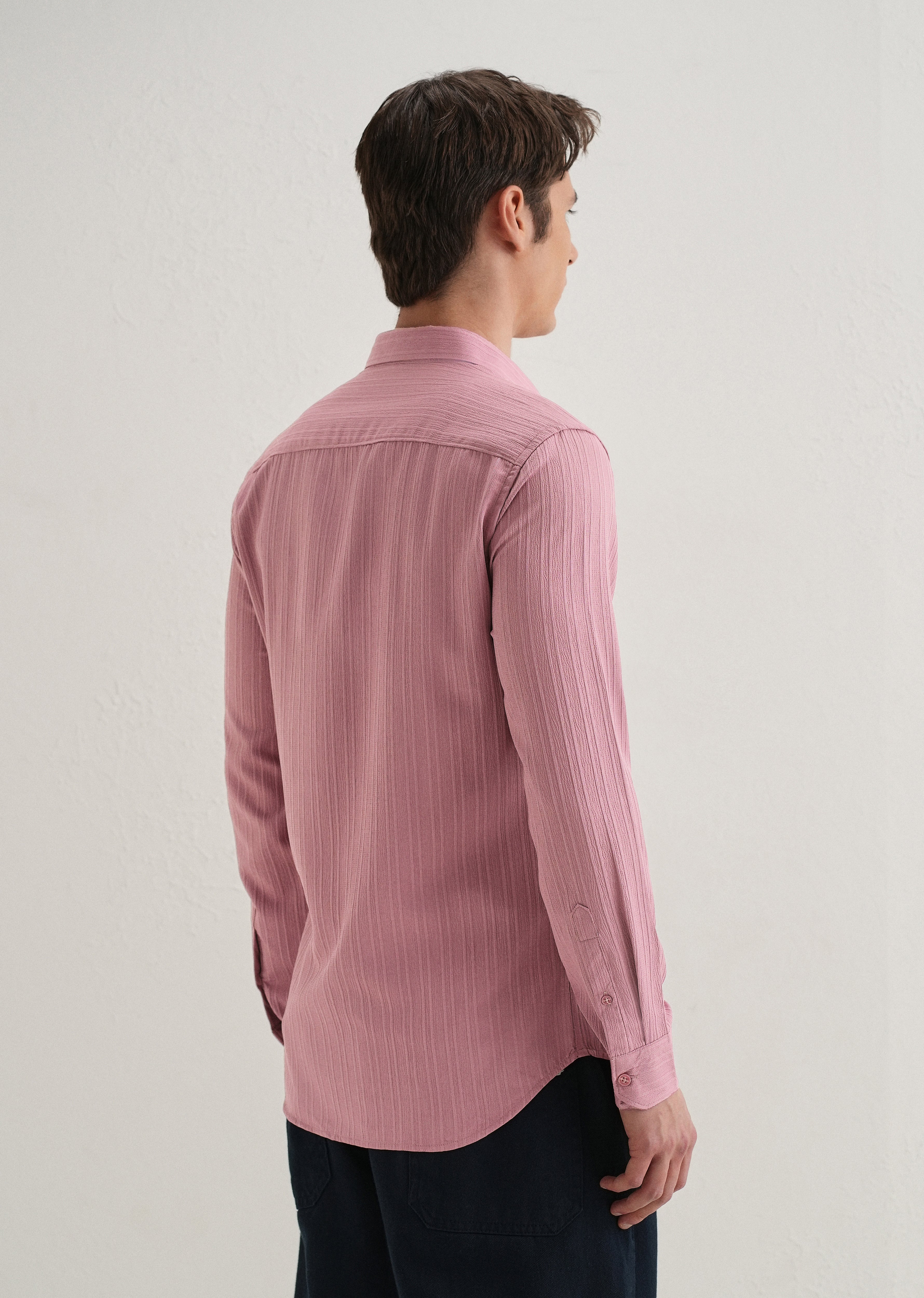 Pink Plain Self Striped Shirt