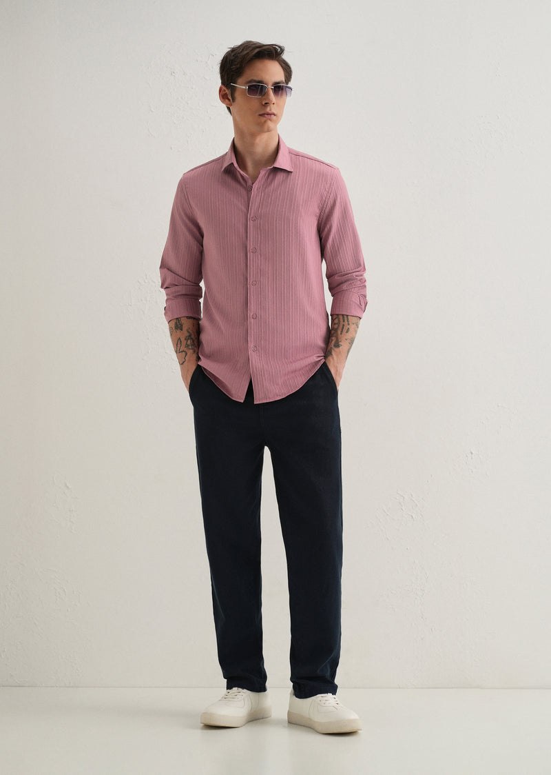 Pink Plain Self Striped Shirt
